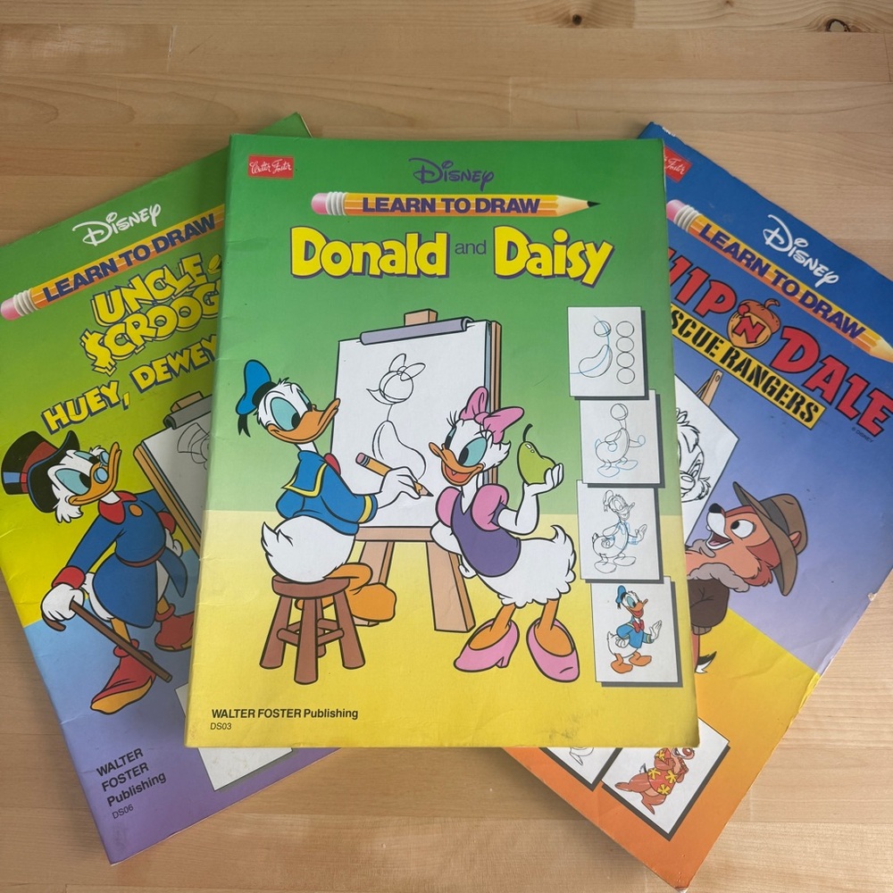Vintage Disney Learn to Draw Books Set of 3 Donald Daisy Chip Dale Art Guides